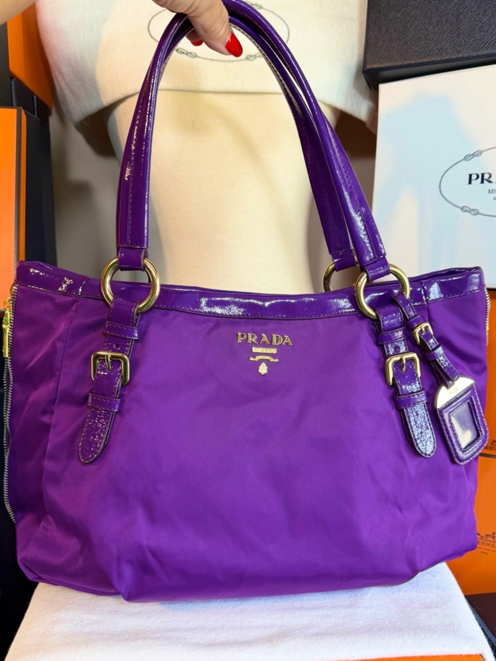 Prada Purple Nylon Shoulder Bag with Gold Hardware! Offers always welcome! - Picture 7 of 15